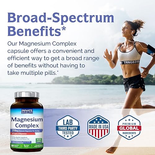 Miniatura 5 de Innate Vitality Complejo de magnesio - Glicinato de magnesio, malato, citrato, óxido, fórmula 4 en 1 para energía, huesos y nervios, vegano y sin