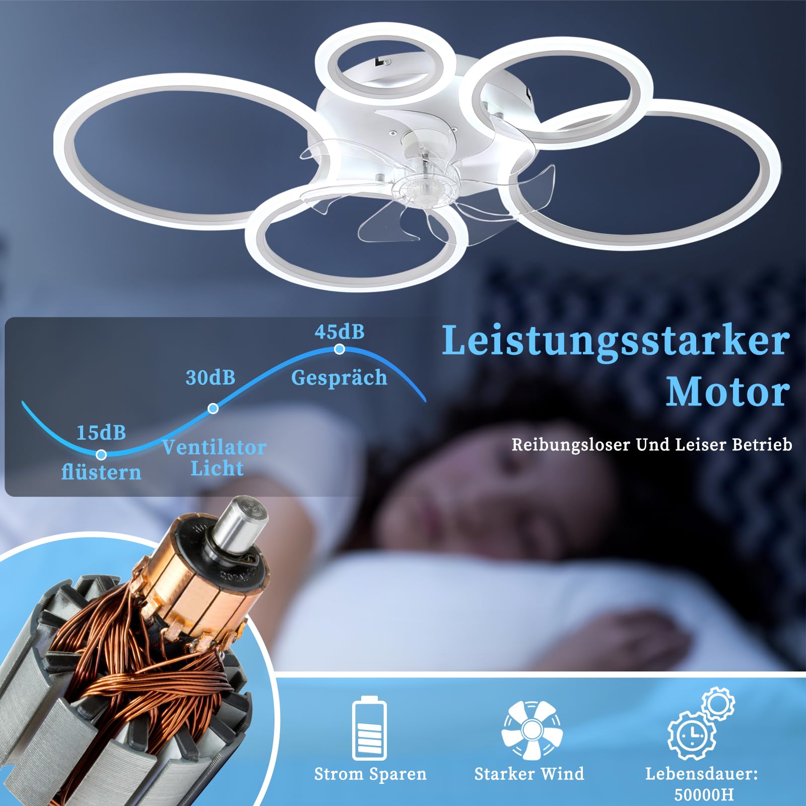 Ventilador LED De Techo Con Luz De 130 W Y Control Remoto, 3 Temperaturas De Color Y 6 Velocidades Para Sala De Estar O Dormitorio