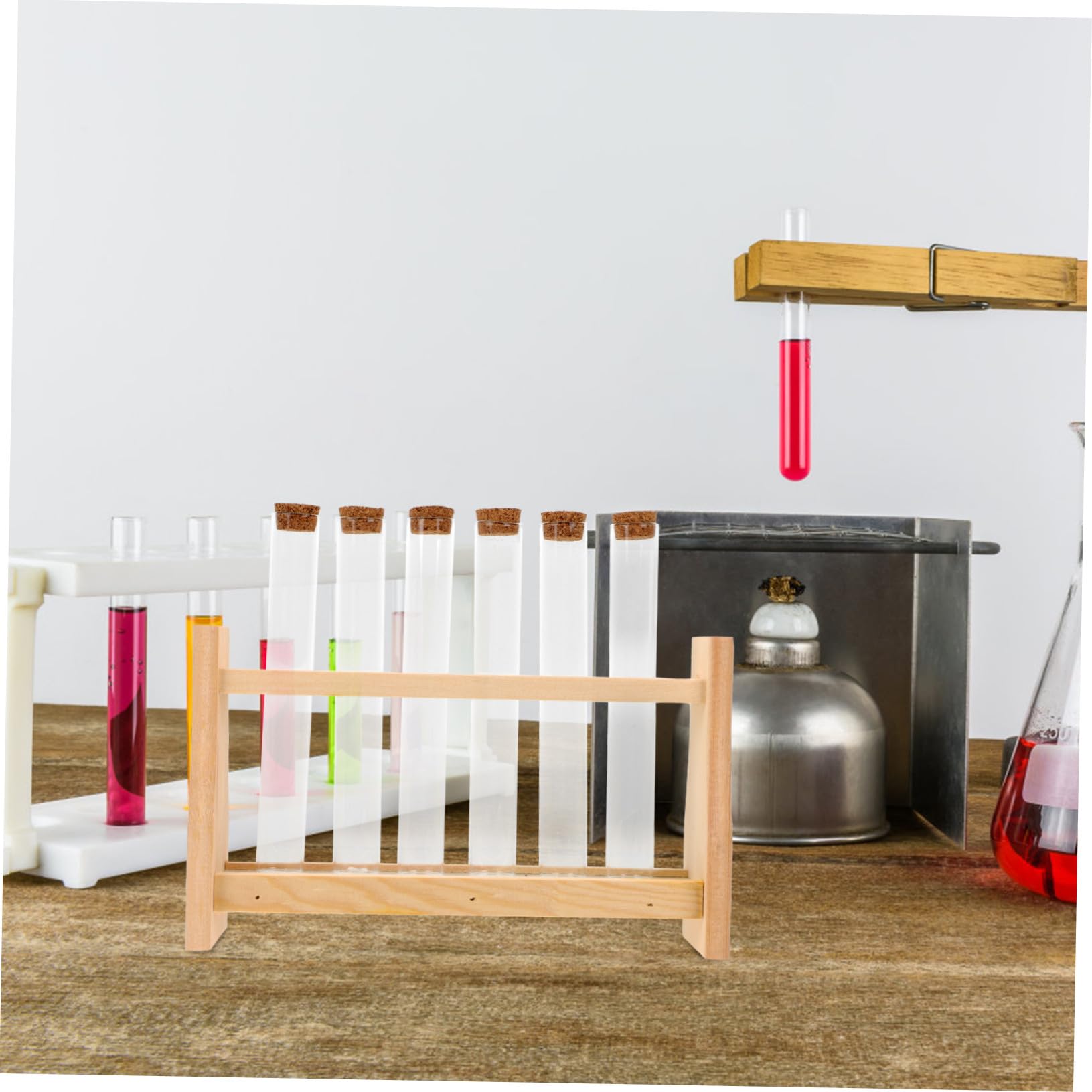 1 Set Support pour Tube à Essai, en Bois et Verre