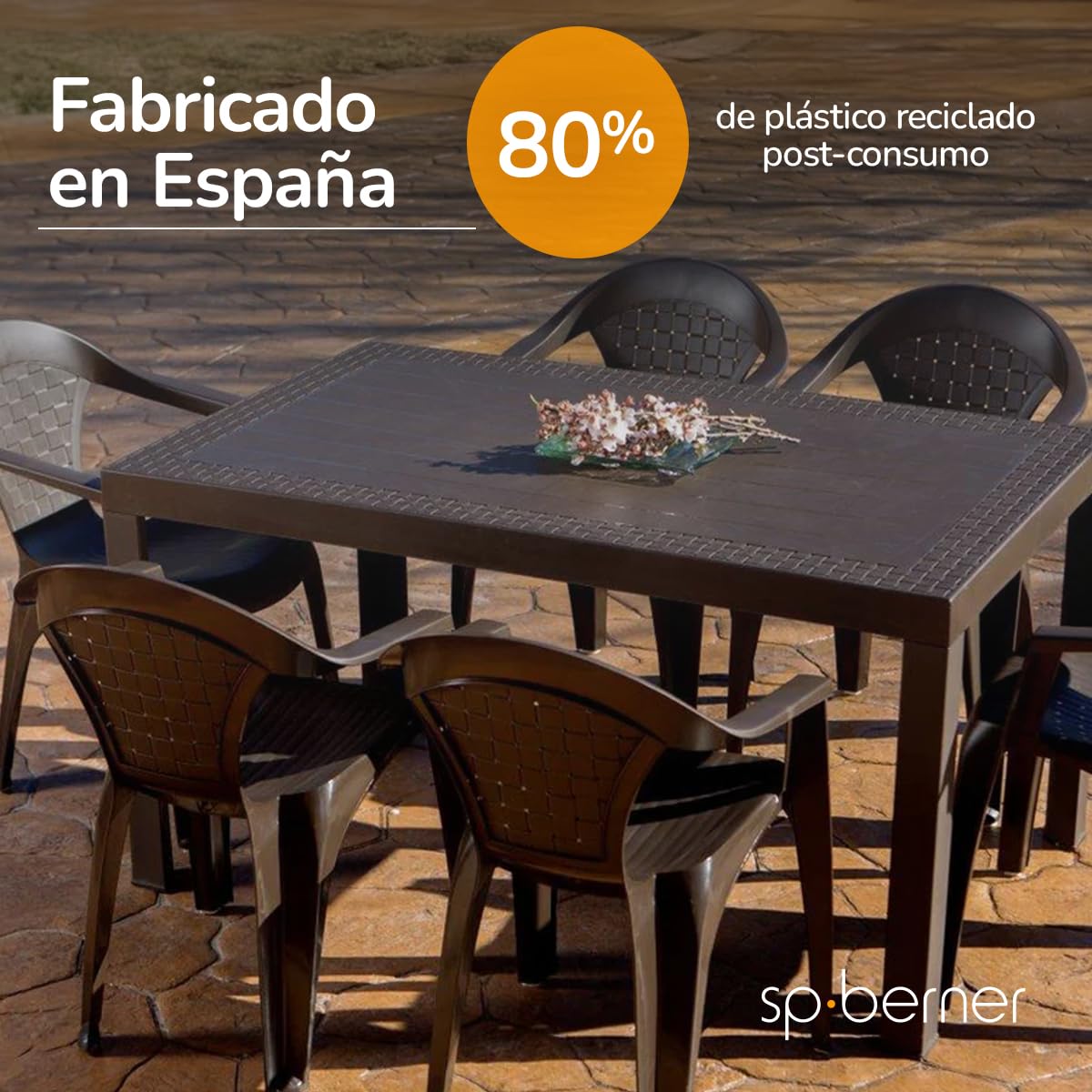 SP Berner SHAF - Pack 6 Sillas de Jardín Apilables - Exterior Terraza, Balcones y Cualquier Zona de Ocio - Plástico Reciclado Resistente UV - Fabricadas en España - Modelo Dream - Wengué