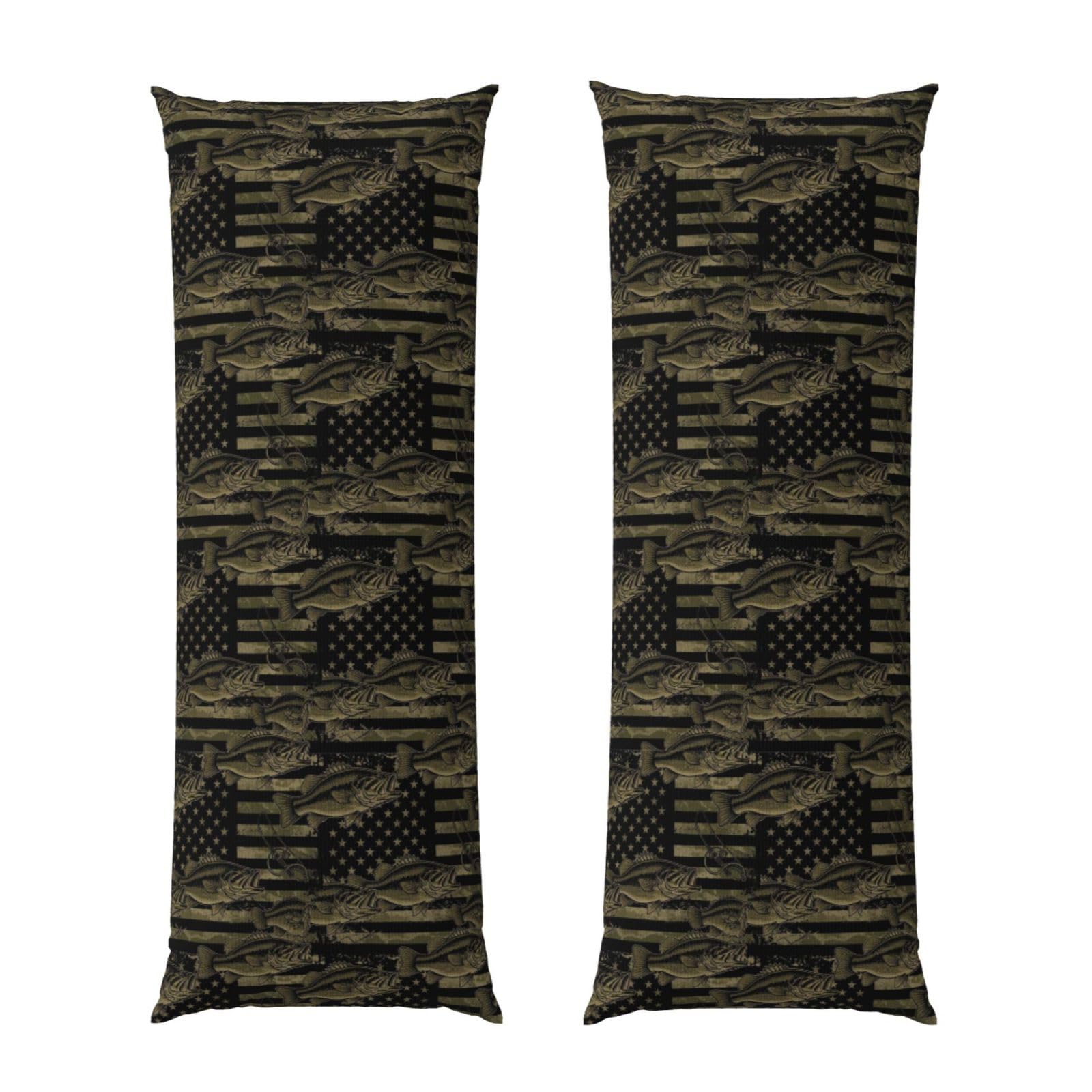 Body Pillow Cover 20x54 Inch, Bass Fishing Hunting Camo Camouflage American Flag, Soft Long Pillowcase with Hidden Zipper, Breathable Cushion Protector for Bed Couch Sofa Home