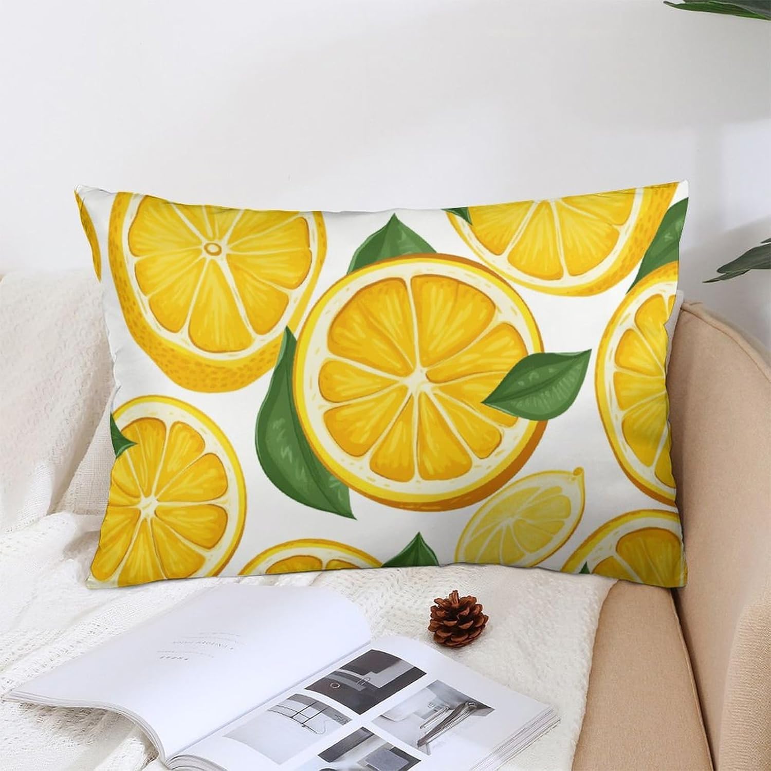 Lemon Fruit Pattern Pillow Cases Queen Size Set of 1 Soft Comfortable Throw Pillows Covers Decorative Pillowcase with Zipper Bed Cushion Covers for Couch Sofa Bedroom 12 "x20