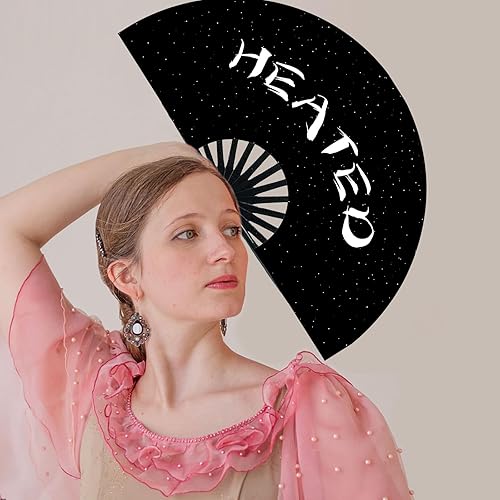 Miniatura 8 de Ventilador de mano con calefacción para conciertos grandes, ventilador renacentista plegable de mano, ventilador de festival, ventilador de mano de