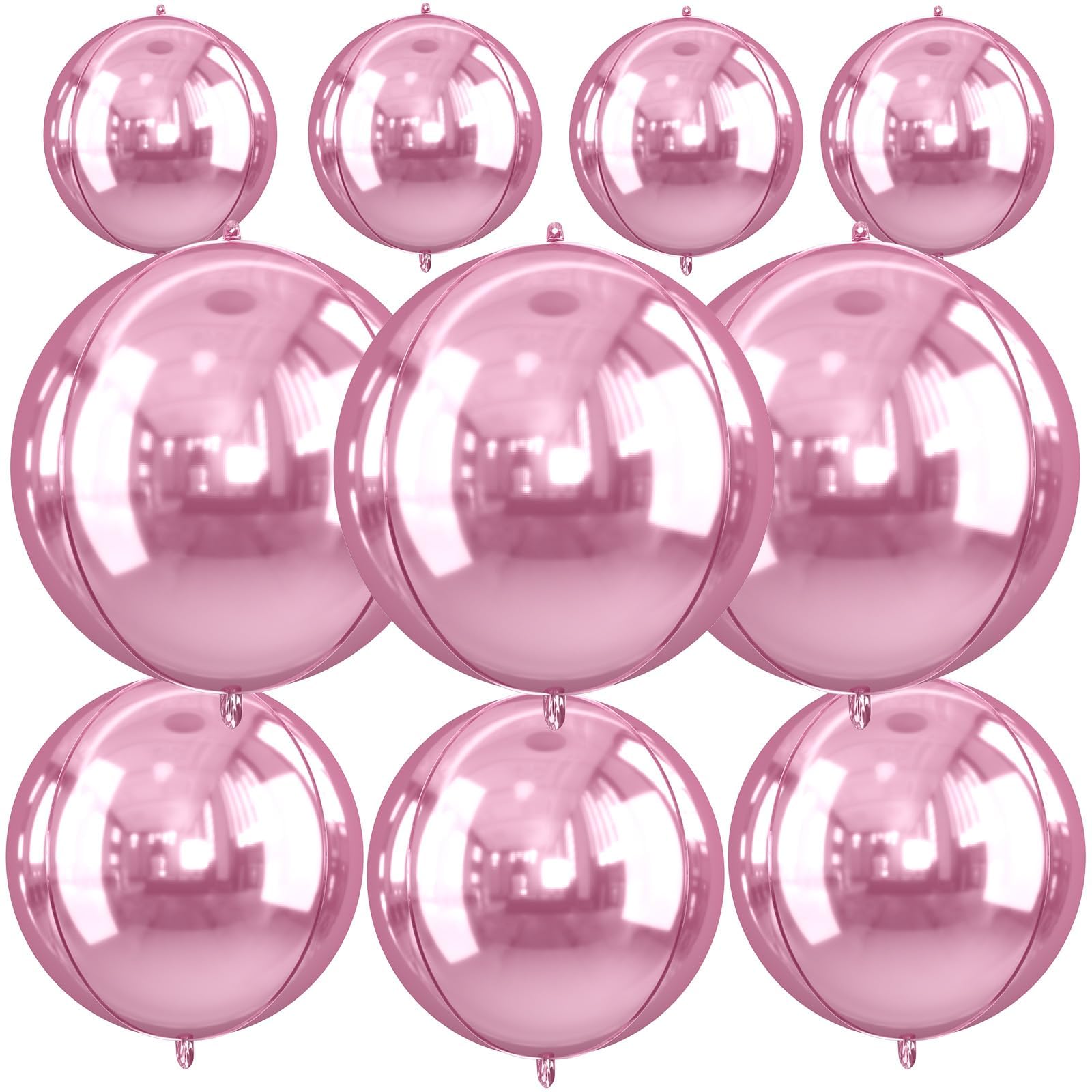10Pcs Pink Round Foil Balloons, 22" 18" 15" 4D Helium Sphere Balloon, Metallic Light Pink Foil Baloon for Graduation Birthday Wedding New Year 2026 Disco Anniversary Party Decorations — image 1