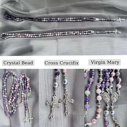 Vista 33 de Tiger Eye Cross Necklace for Men, Obsidian Necklace, Hematite Cross Pendant Lava Rock Rosary Healing Crystal Necklaces