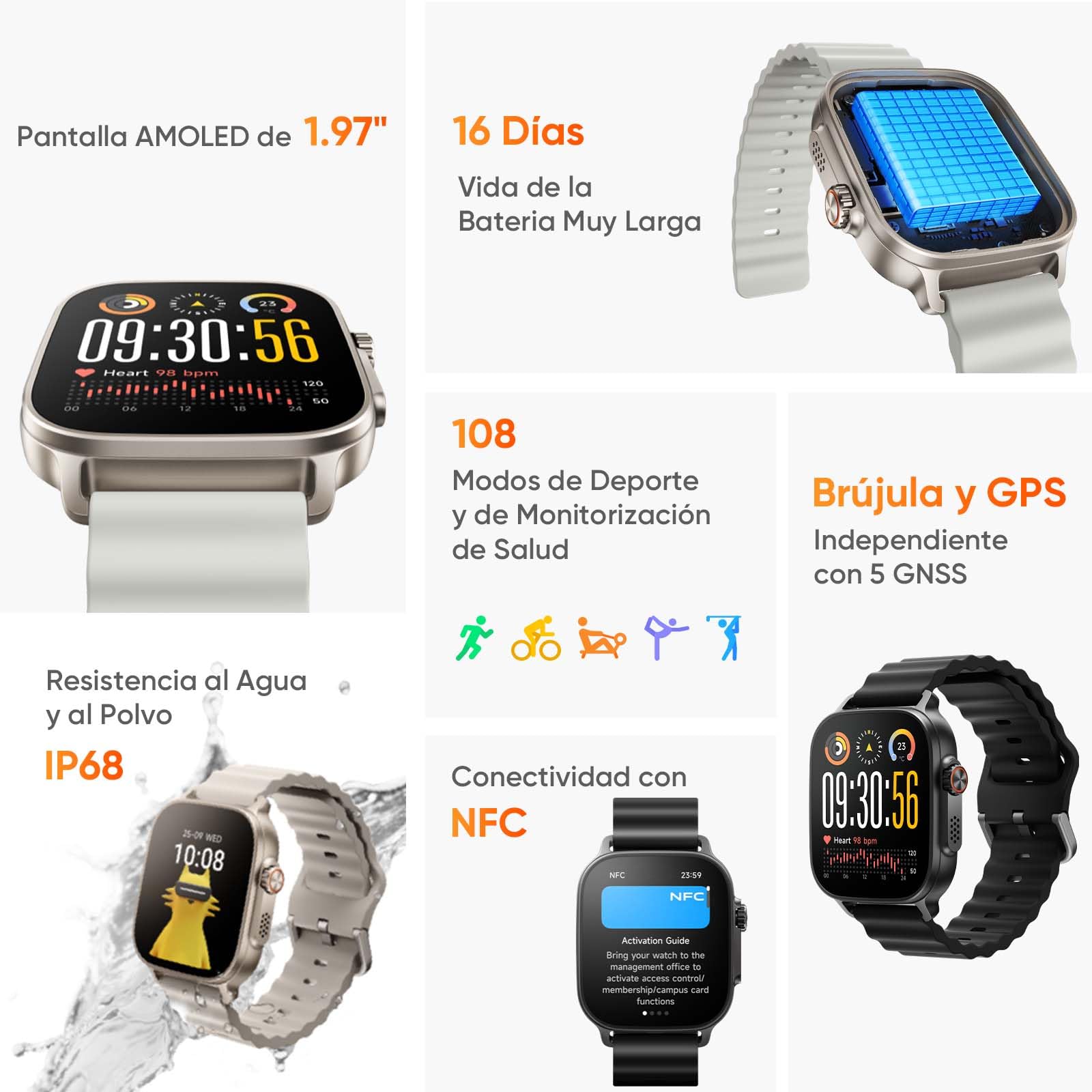 realme Watch 5 Smartwatch con Batería de 20 Días, Reloj Inteligente con 108 Modos de Deportes, Monitor de Salud, Reloj Inteligente 1.97" AMOLED y Resistente de IP68, NFC, GPS, Plata