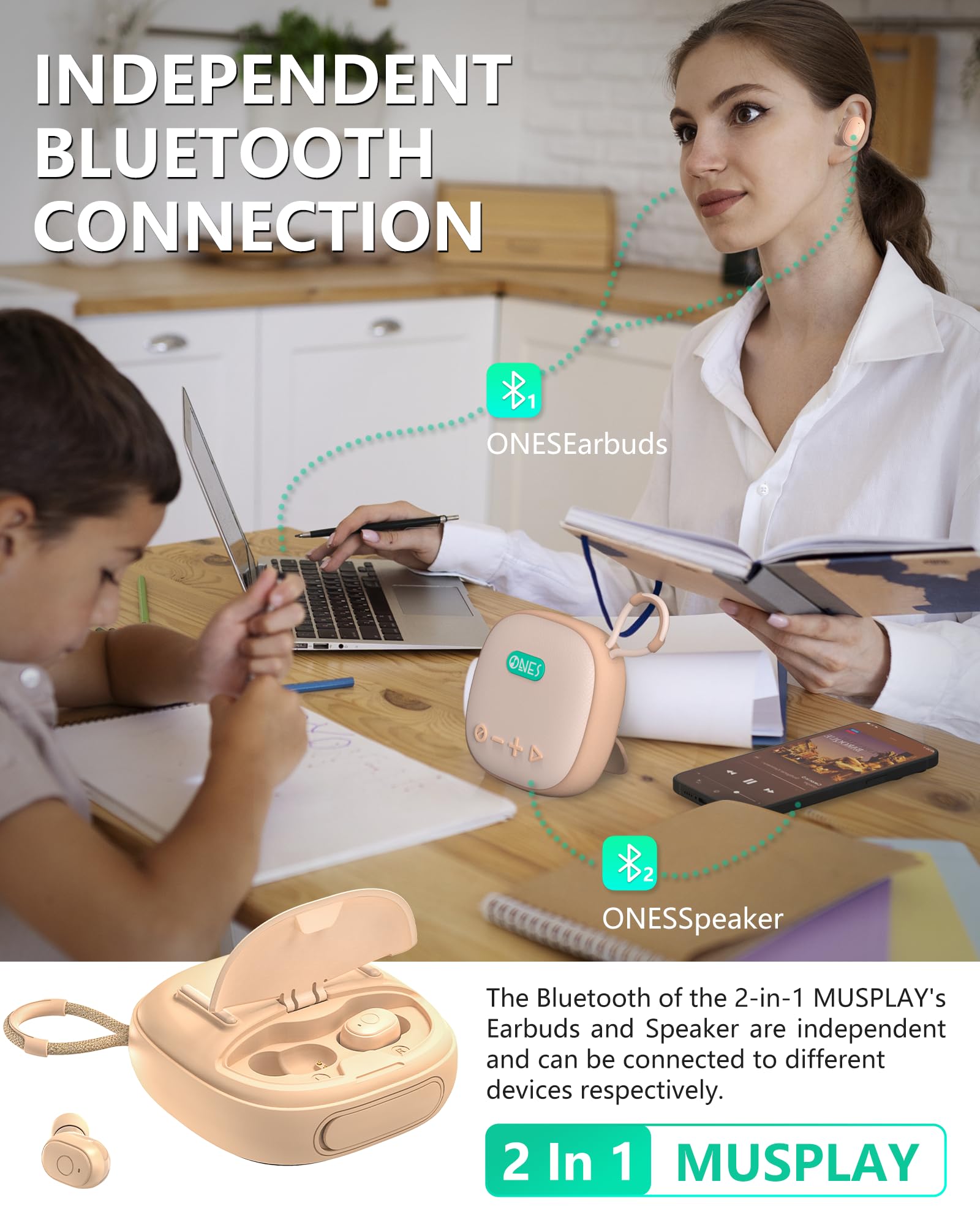 Onci MusPlay 2-in-1 Speaker con Cuffie Bluetooth - Dettaglio