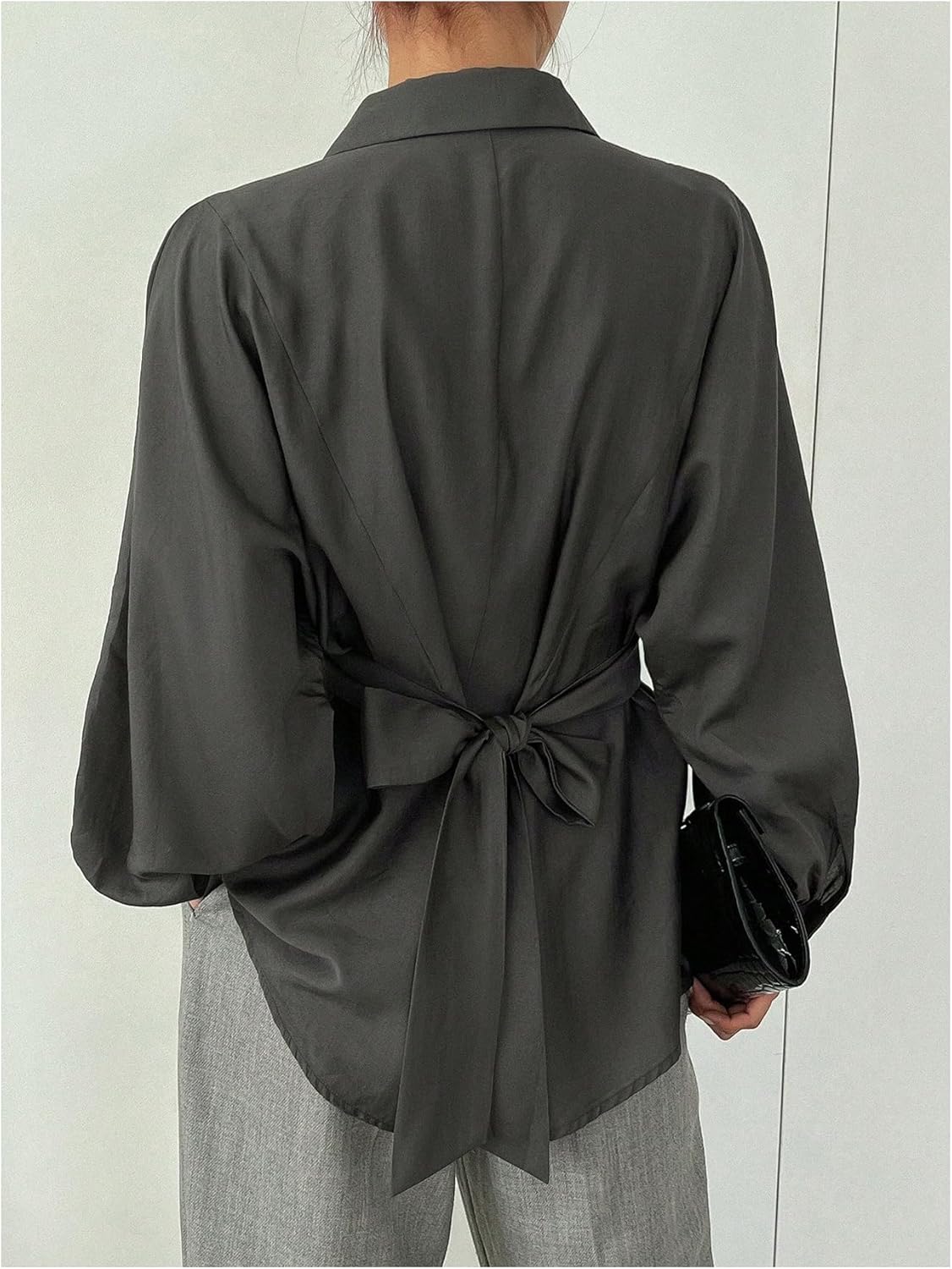 SHENHE Women's Button Down Shirt Long Sleeve Tie Waist Blouse Dressy Business Casual Top - Image 5