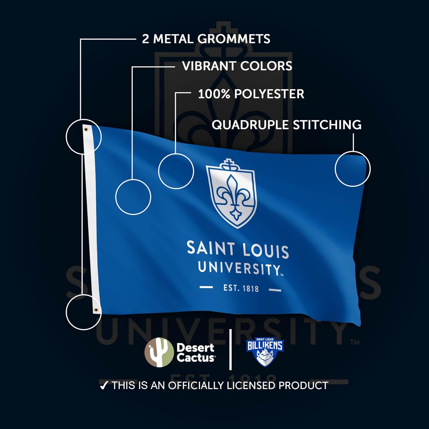 Desert Cactus Saint Louis University SLU Flag - 3 x 5 Feet Billikens Banner, Indoor/Outdoor Durable Fabric, 100% Polyester Design (Style 5a) - Image 4