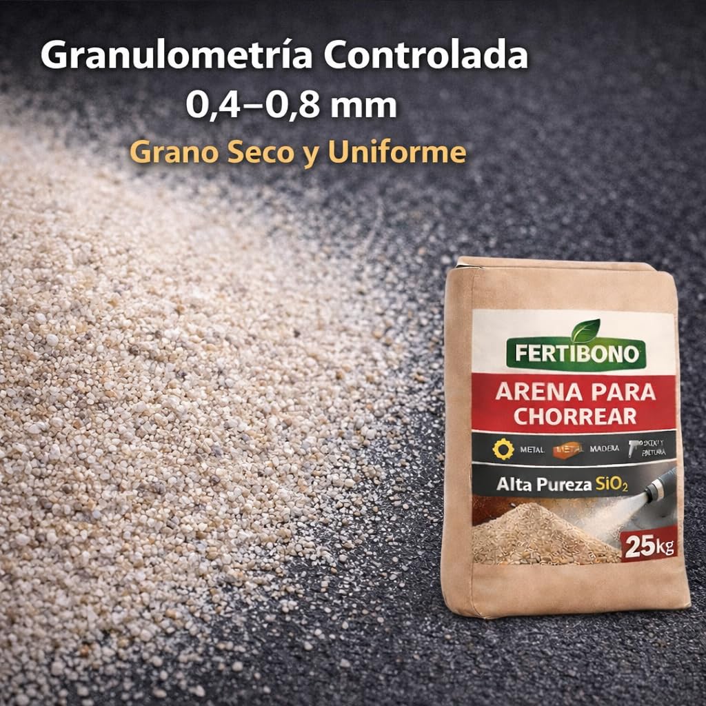 Arena para Chorrear Fertibono 25kg Fertibono – Elimina óxido y pintura, granulometría ideal, alta pureza SiO2, sin humedad