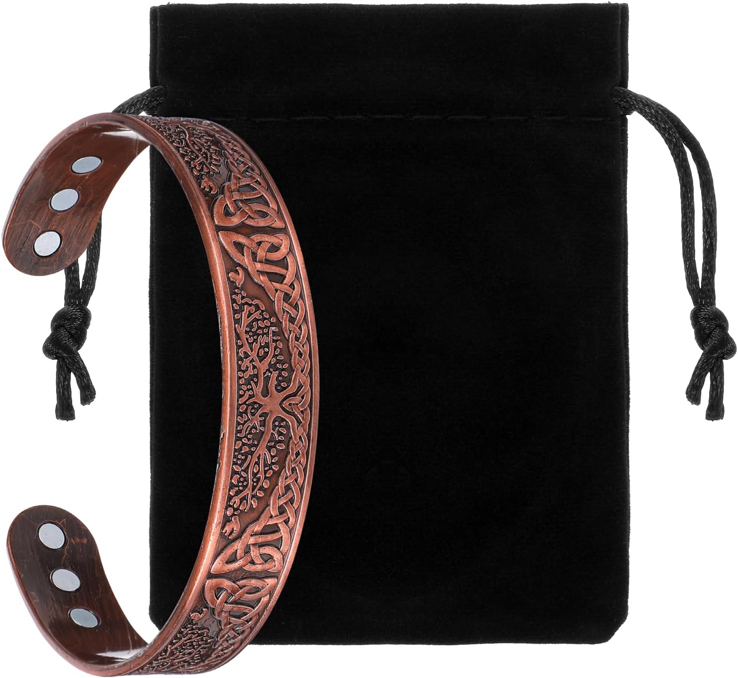 1PCS Copper Bracelet for Men and Women Pure Solid Copper 3500 Gauss Bracelet for Men 18X Strength Mens Bracelets with 6pcs Gauss Vintage Adjustable Jewelry Gift