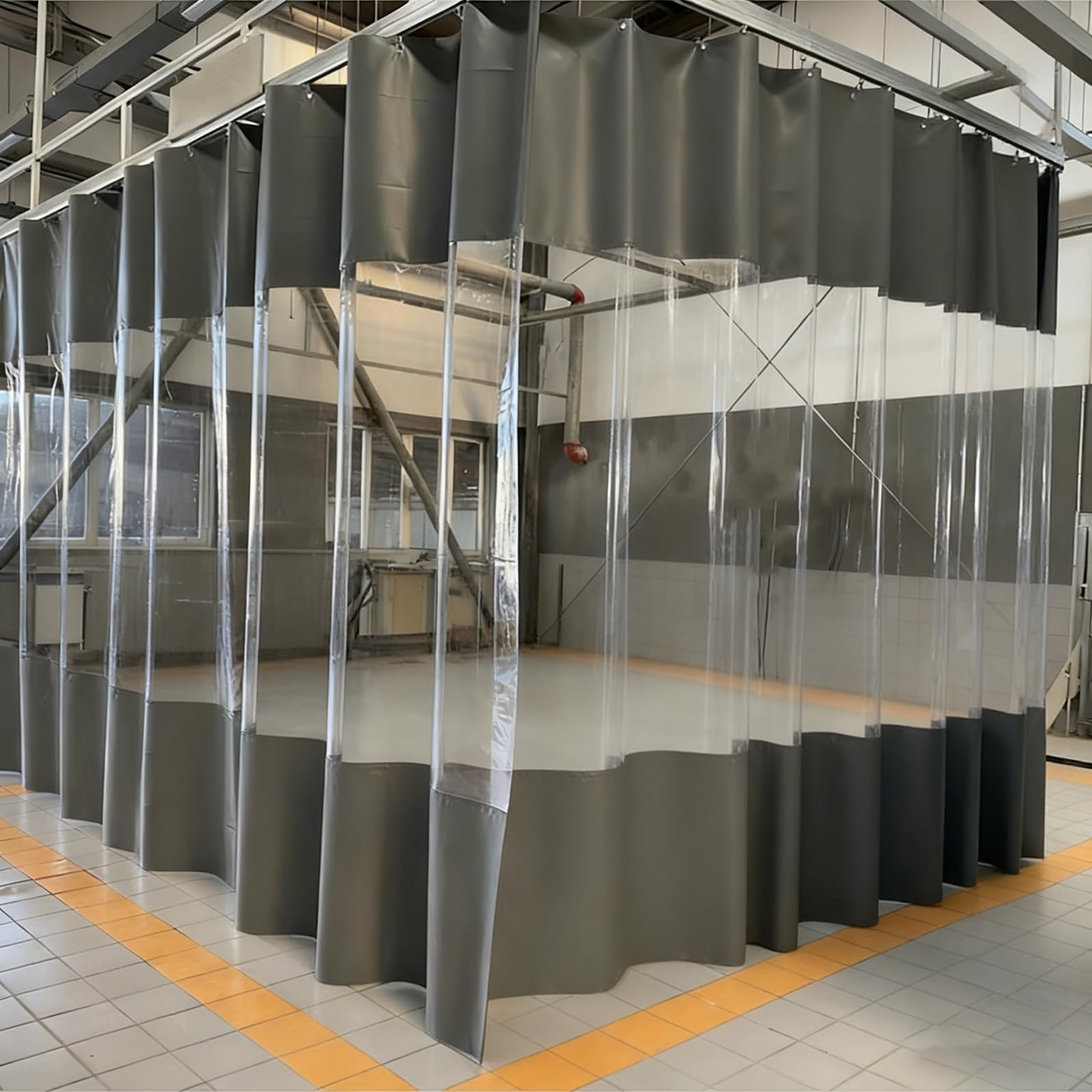 GJMSSMY Waterproof PVC Strip Curtain 2.5x2.8m - Gray Industrial Partition for Outdoor Use Dustproof Solution for Terrace Workshop & Storage Versatile &
