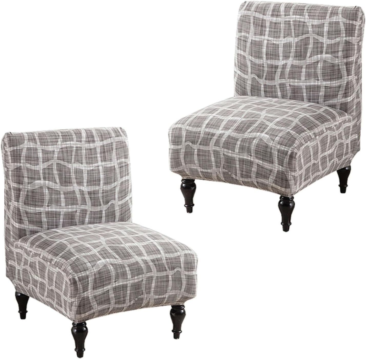 Stretch Armless Accent Chair Covers, Spandex Armless Accent Chair Slipcovers Printed Soft Armless Chair Slipcovers with Elastic Bottom Non Slip Armchair Covers for Living Room-T-2 Pcs