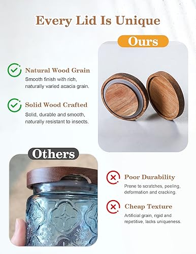 Miniatura 4 de Tarro de vidrio con tapa de madera hermética, recipiente de almacenamiento vintage de 24 onzas para cocina, despensa, baño, hermoso recipiente