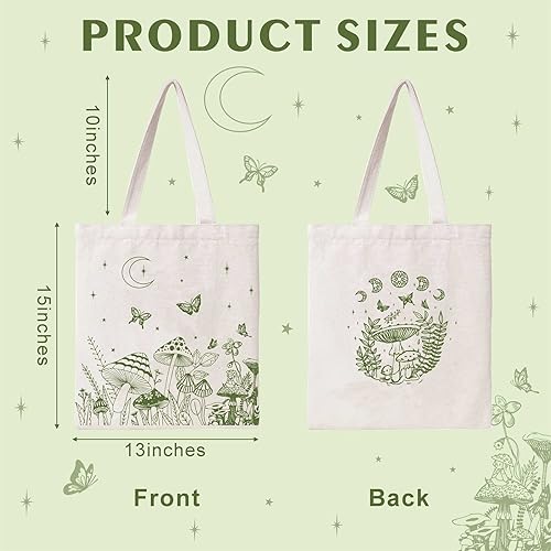 Miniatura 2 de THEYGE Mushroom Tote Bag Aesthetic Vintage Tote Bag Cotton Canvas Bag Cute Mushroom Tote Bag for Women Reusable Grocery Bag