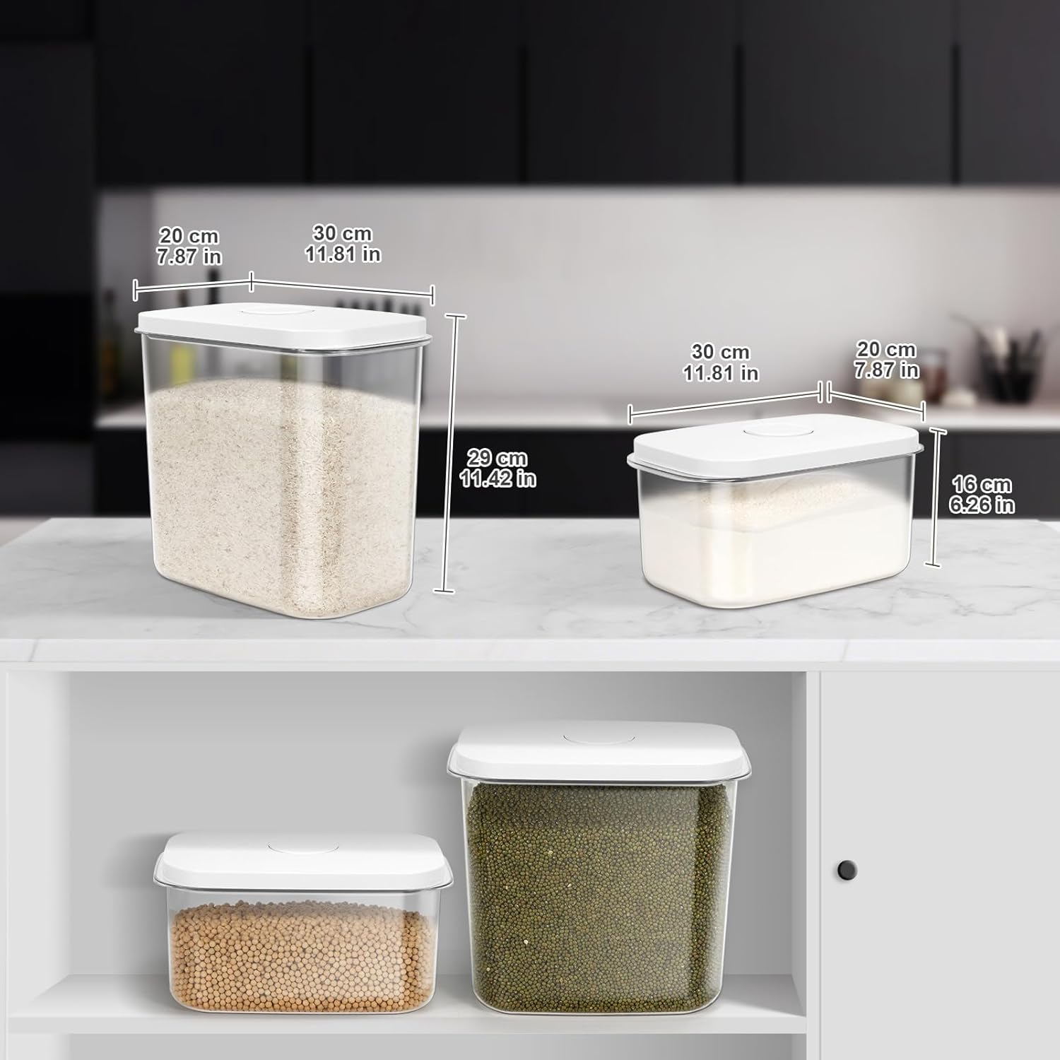 Rice Container, Flour Sugar Storage Containers BPA Free, Air tight Plastic Kitchen and Pantry Organization Bin for Pet Food/Dry Food/Cereal/Oat/spaghetti/snack (White-12L, 13Qt)