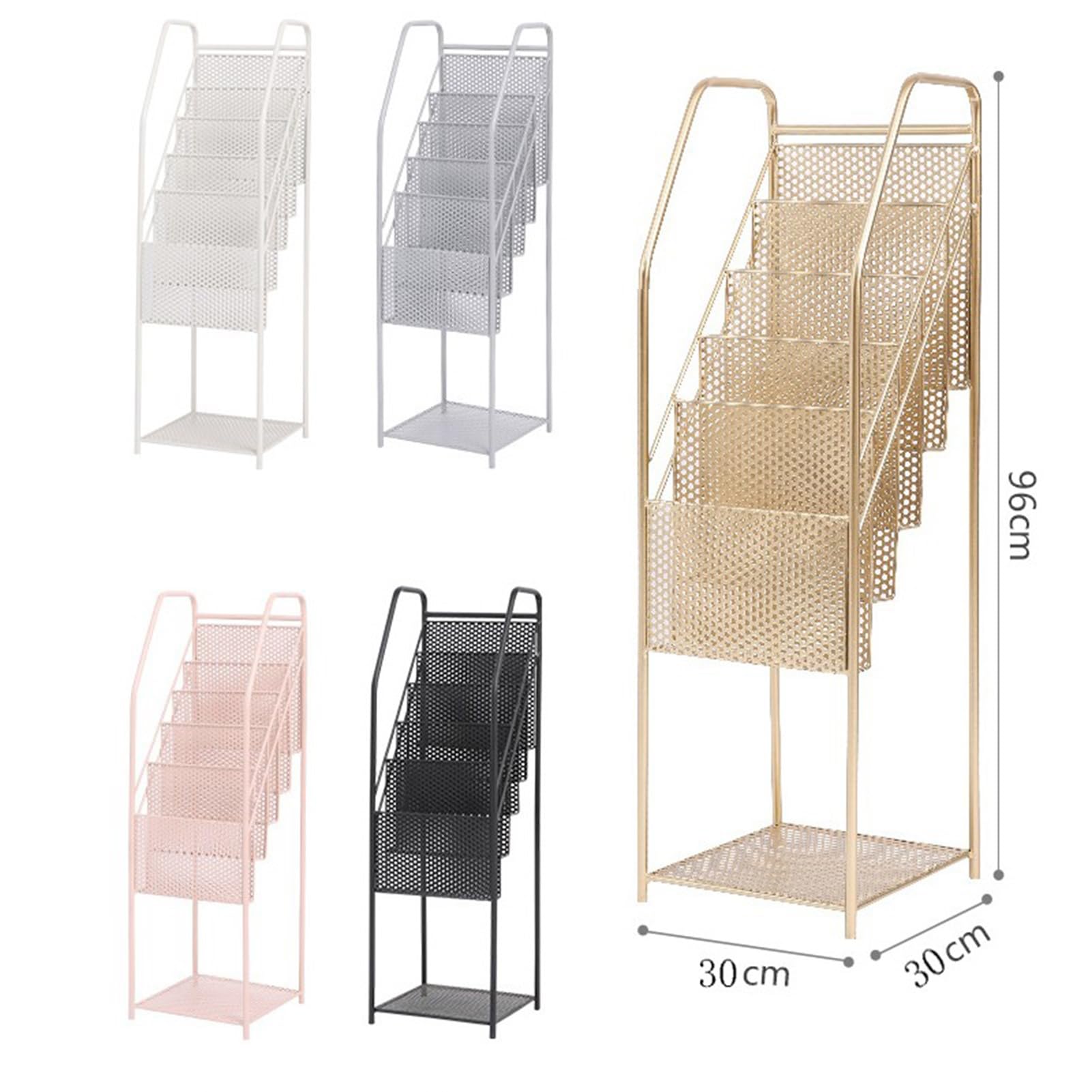 Pink Magazine Rack & Broszura Display Stand - 4 Pocket Iron Book Organizer dla gazet, komiksów i czasopism - rozwiązanie do przechowywania dużej pojemności