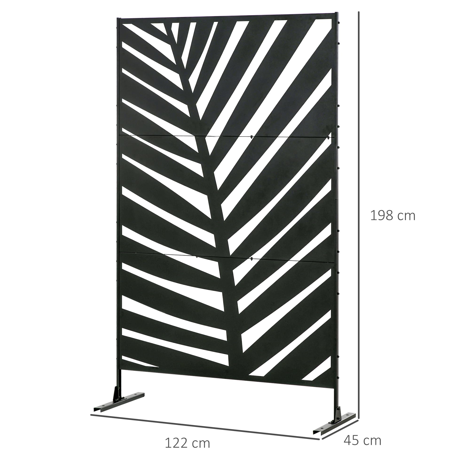Outsunny Biombo de 3 Piezas Biombo Separador de Ambientes con Diseño de Hoja de Plátano Biombo para Exterior Jardín Patio Terraza 122x45x198 cm Negro