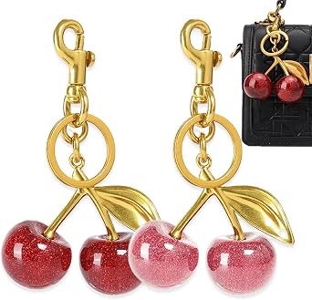 2 PCS Glitter Cherry Bag Charm Keychains Cute Key Chains Fashion Cherries Bag Accessory for Women Girls Purse Bag Backpack Handbags Key Decorate Accessories Red, Pink