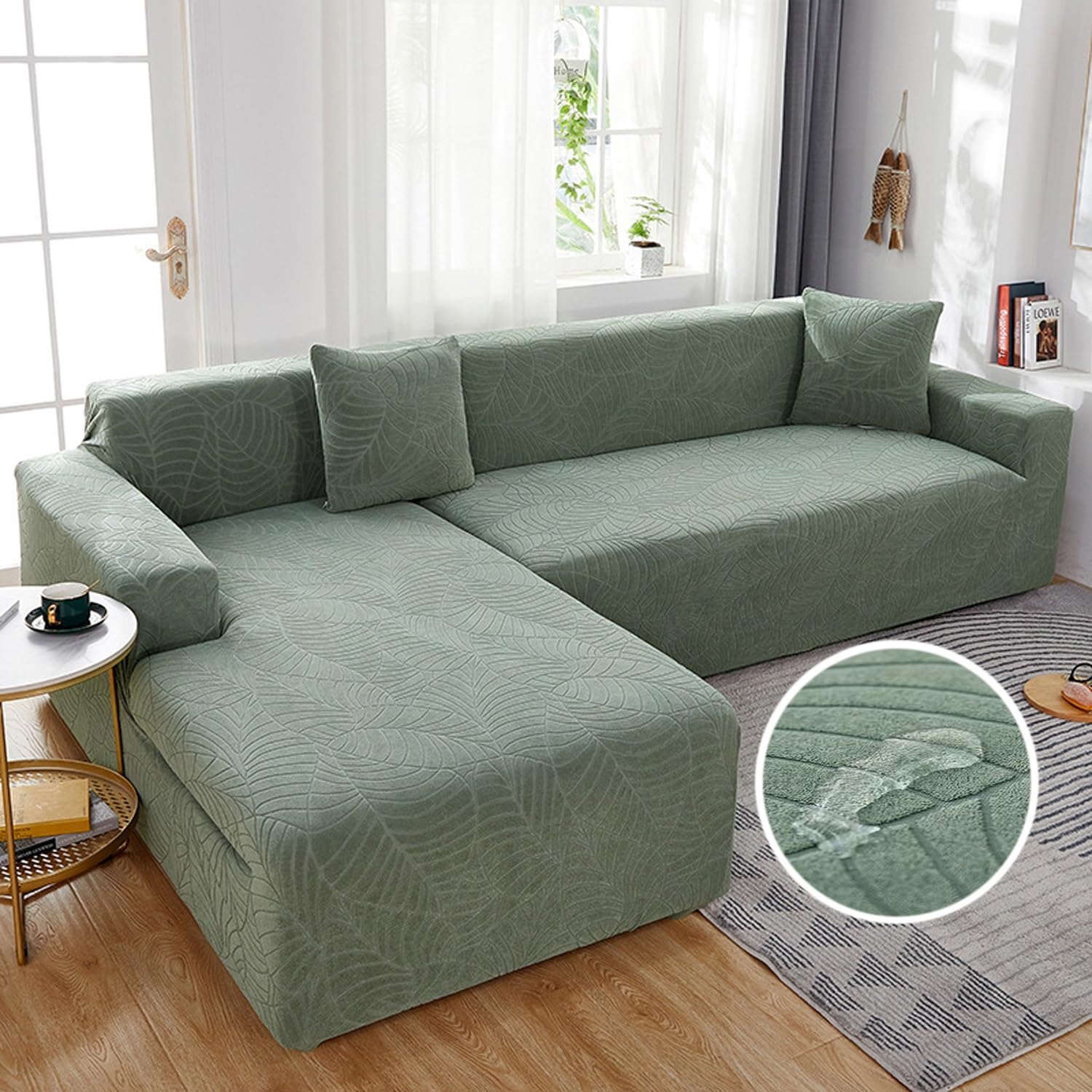 Housse De Canapé Imperméable Couvre Canape d'angle,Housses De Coussin De Canapé 3 2 4 1 Places,Revetement De Canape Forme De L avec Accoudoirs,Extensible Antidérapant(Green,3 Places)