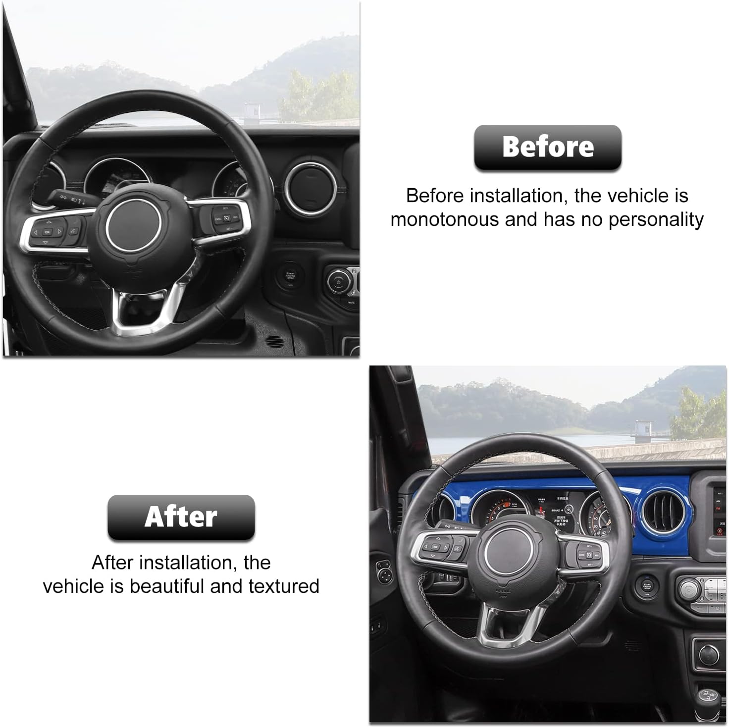 rt-tcz center console trim cover dashboard control panel cover decorative interior accessories for jeep wrangler jl jlu & gladiator jt 2018-2022,blue