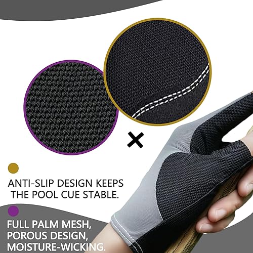 Miniatura 3 de Guantes de billar transpirables, secado rápido, transpirables, mano izquierda, 5 dedos, doble costura duradera, ajuste envolvente ajustable, guantes