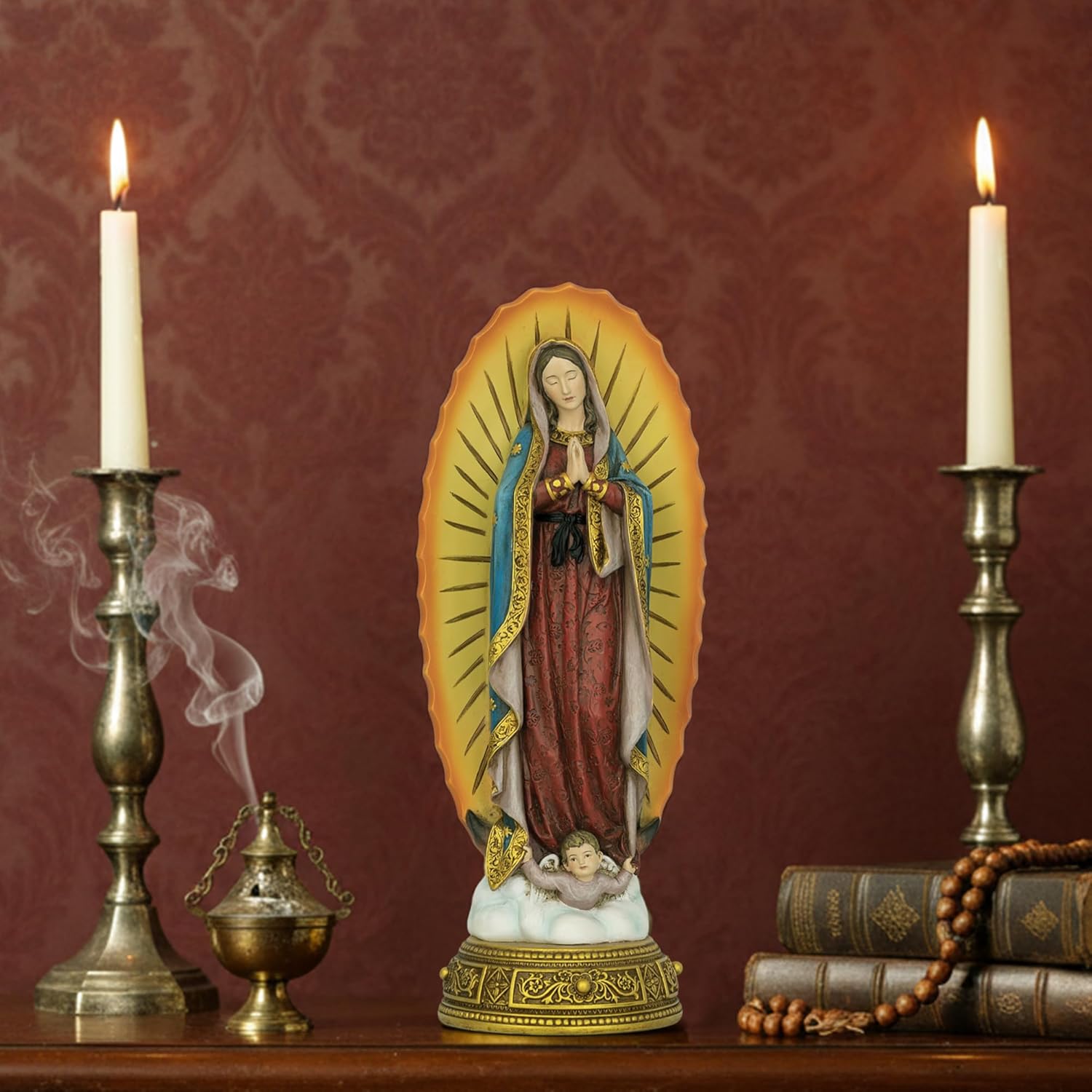 Kreative&Kind Virgen de Guadalupe Statue, Hand-Painted Indoor Virgin Mary Statue Catholic Table Altar Decor, Our Lady of Guadalupe Religious Figurine 11.8 Inch, Religious Gifts for Home & Office - Image 7