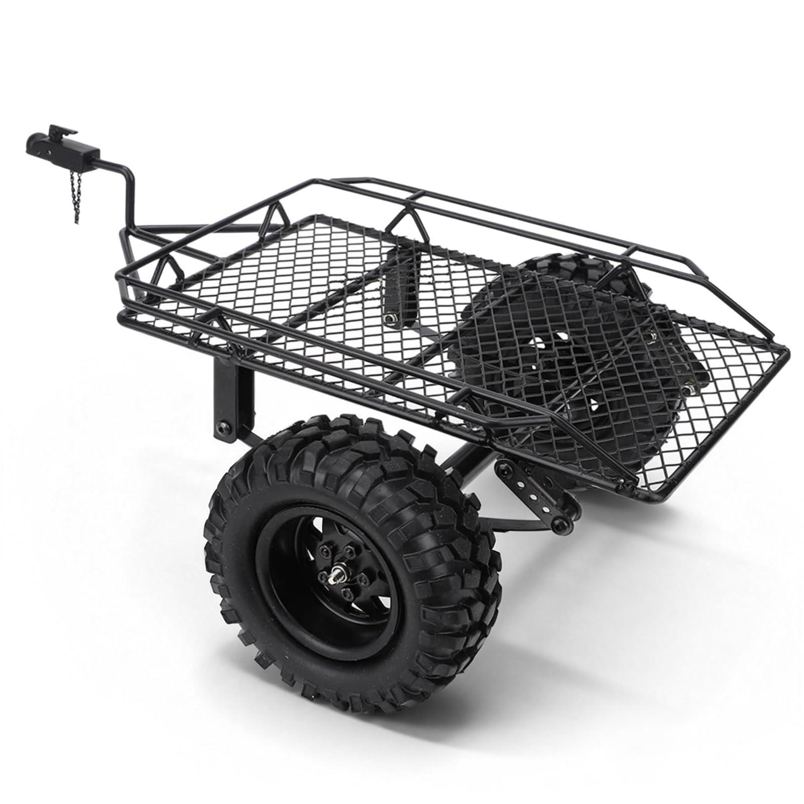 Rimorchio RC, rimorchio Benna RC in Metallo Simulazione Auto da trascinamento Mini rimorchio Nero Trasporto Dietro l'auto per TRX4 D90 SCX10 CC01 1/10 Parti Fai da Te