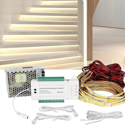 Controlador de luz de escalera con sensor de movimiento para interiores, con cable con tira de luz LED COB cortable de 20 pulgadas, sistema