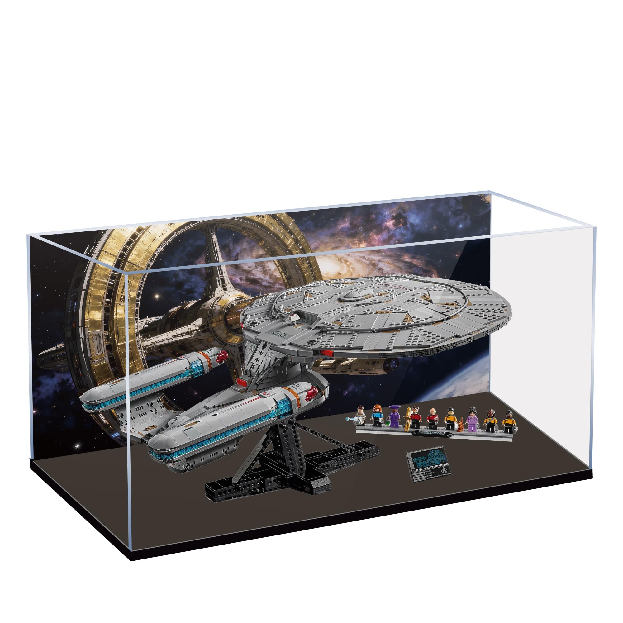 Acrylic Display Case for Lego 10356 Star Trek Starship Enterprise Building Set, Dustproof Transparent Box - Only Display Case, Display Box Compatible with Lego 10356 (Back Spray A)