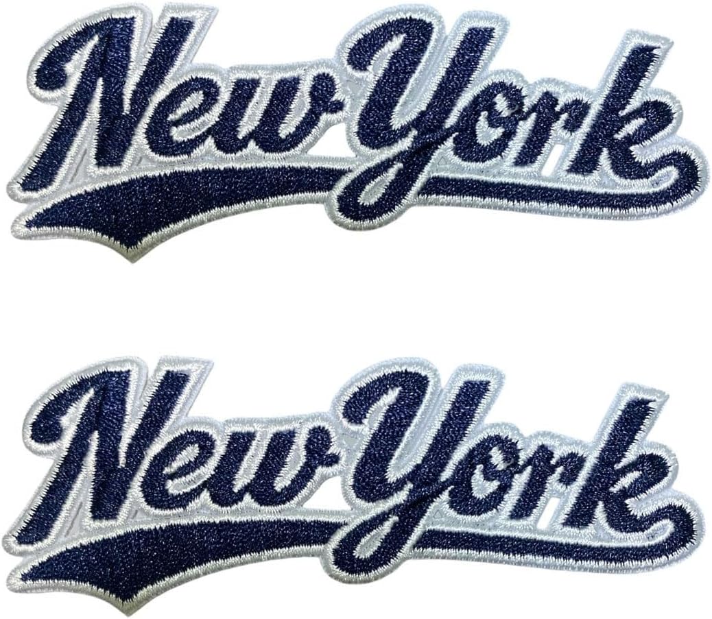 2 PCS New York Script Embroidered Patch Iron On Patches Sports Fan Retro Lettering Badge for Hats, Jackets, and DIY Clothing Decor