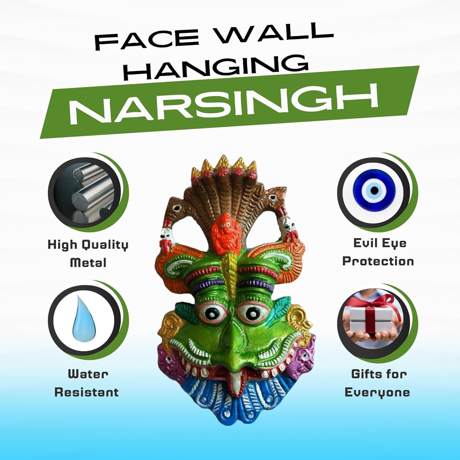 Salvus APP SOLUTIONS Sacred Guardian: Metal Narsingh Kirtimukha Wall Hanging with Shesh Naag & Ganesha Mask Wall Hanging Nazar Battu—Divine Protection and Evil Eye Shield for Your Home (Green_6 INCH) 4
