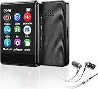 MP3 MP4 Player Bluetooth 5.3 Música Digital Portátil MP3 Player Bluetooth com Alto-falante Rádio FM Som sem Perdas HiFi Suporte TF Card de Até 128 GB Preto(APE/MP3/WMA/WAV)