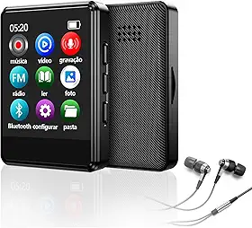 MP3 MP4 Player Bluetooth 5.3 Música Digital Portátil MP3 Player Bluetooth com Alto-falante Rádio FM Som sem Perdas HiFi Suporte TF Card de Até 128 GB Preto(APE/MP3/WMA/WAV)