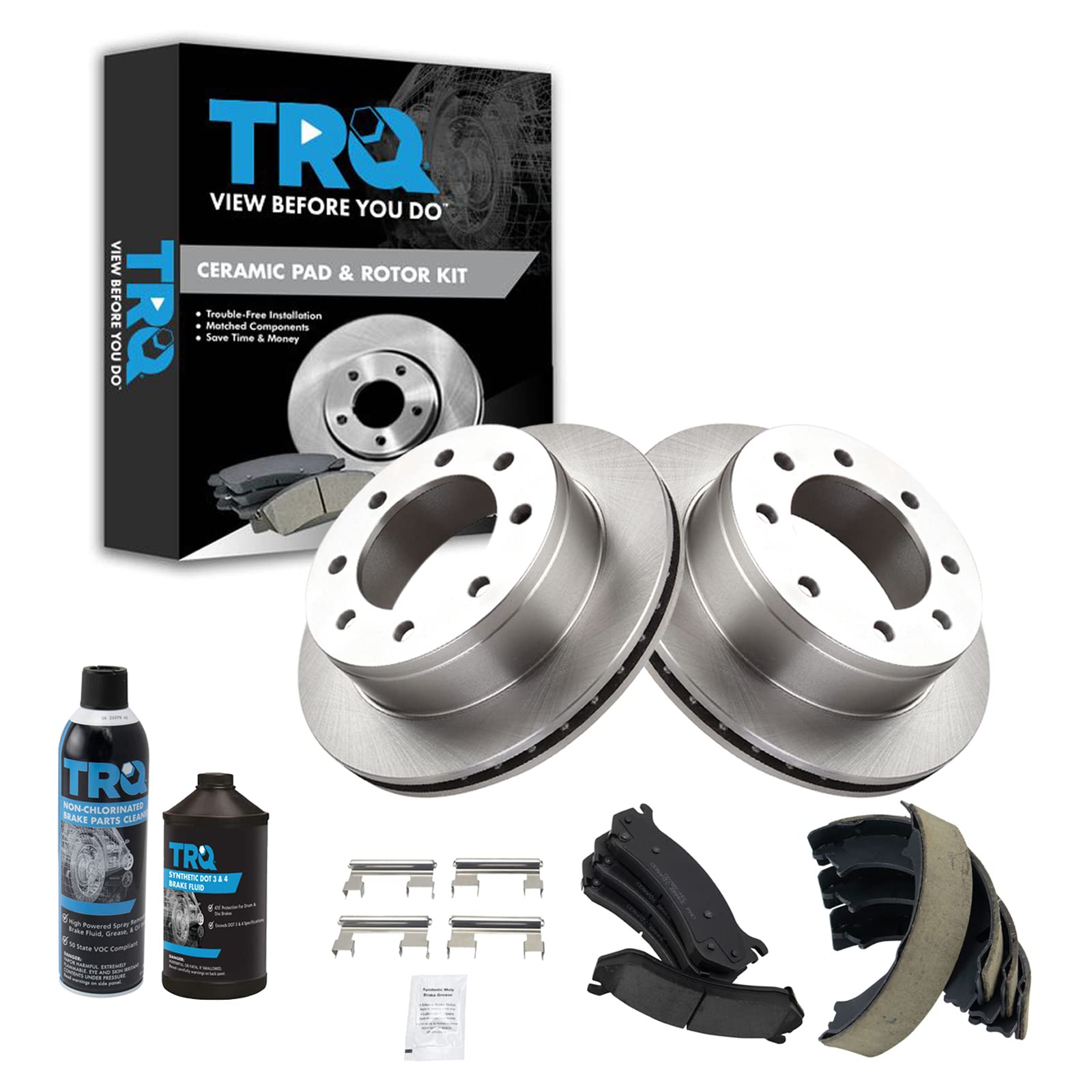 TRQ Rear Brake Pad &amp; Rotor Kit Ceramic Compatible with 99-10 Chevrolet 99-09 GMC