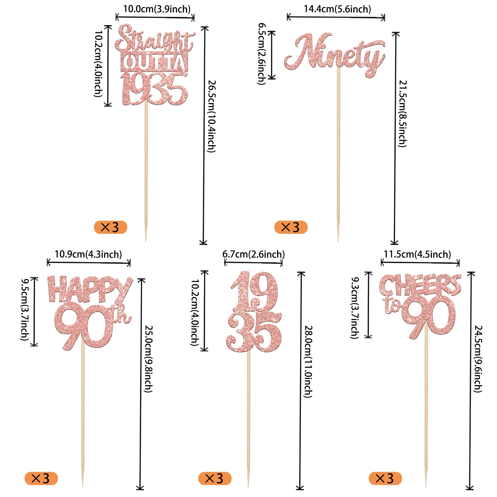 15 PCS 90th Birthday Centerpiece Sticks Ninety Happy 90th Straight Outta 1935 Table Flower Centerpieces Sticks Cheers to 90 Floral Decorations for 90th Birthday Party Centerpieces Supplies Rose Gold