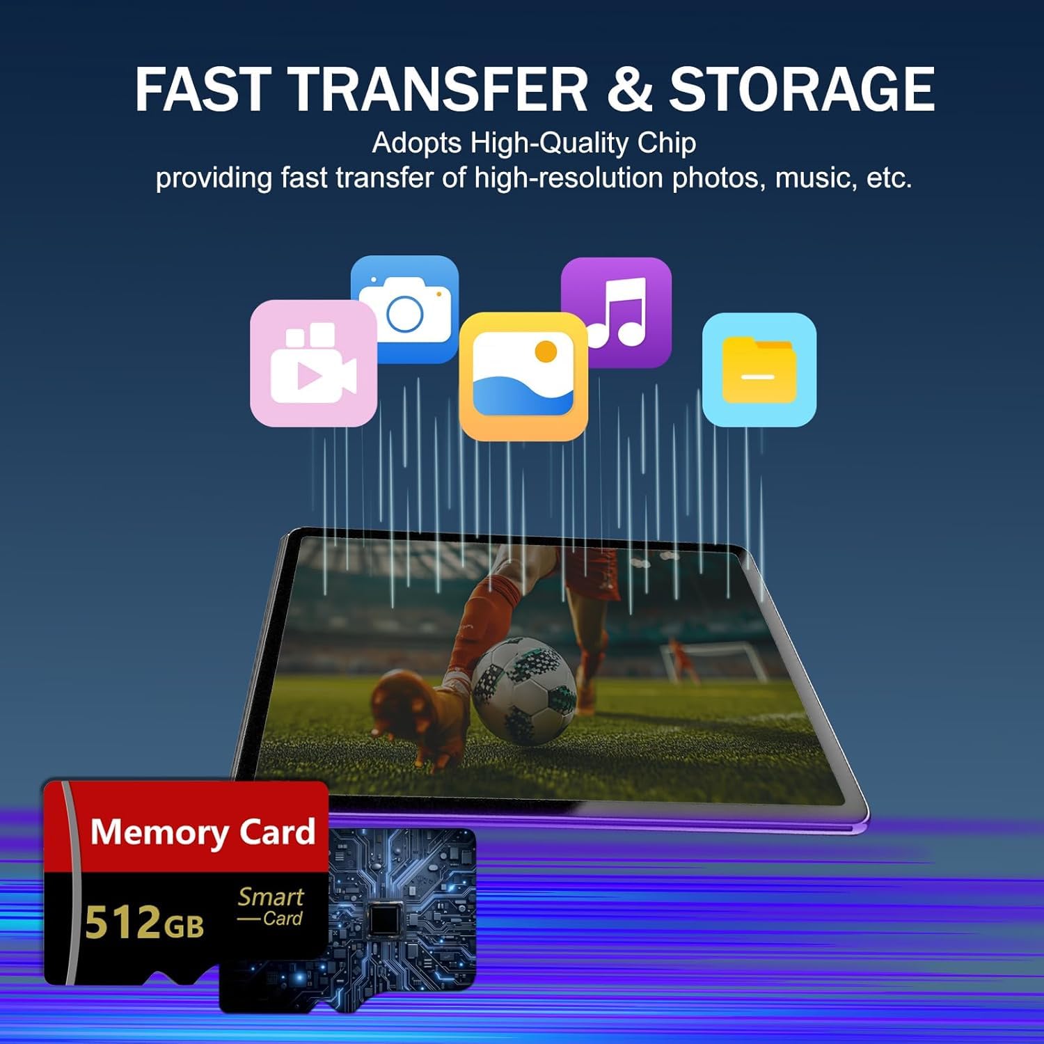 Scheda di Memoria 512GB, Velocità fino Memory Card con Adattatore SD per Telefono, Videocamera, 4K Fotocamera Pro, Tablet