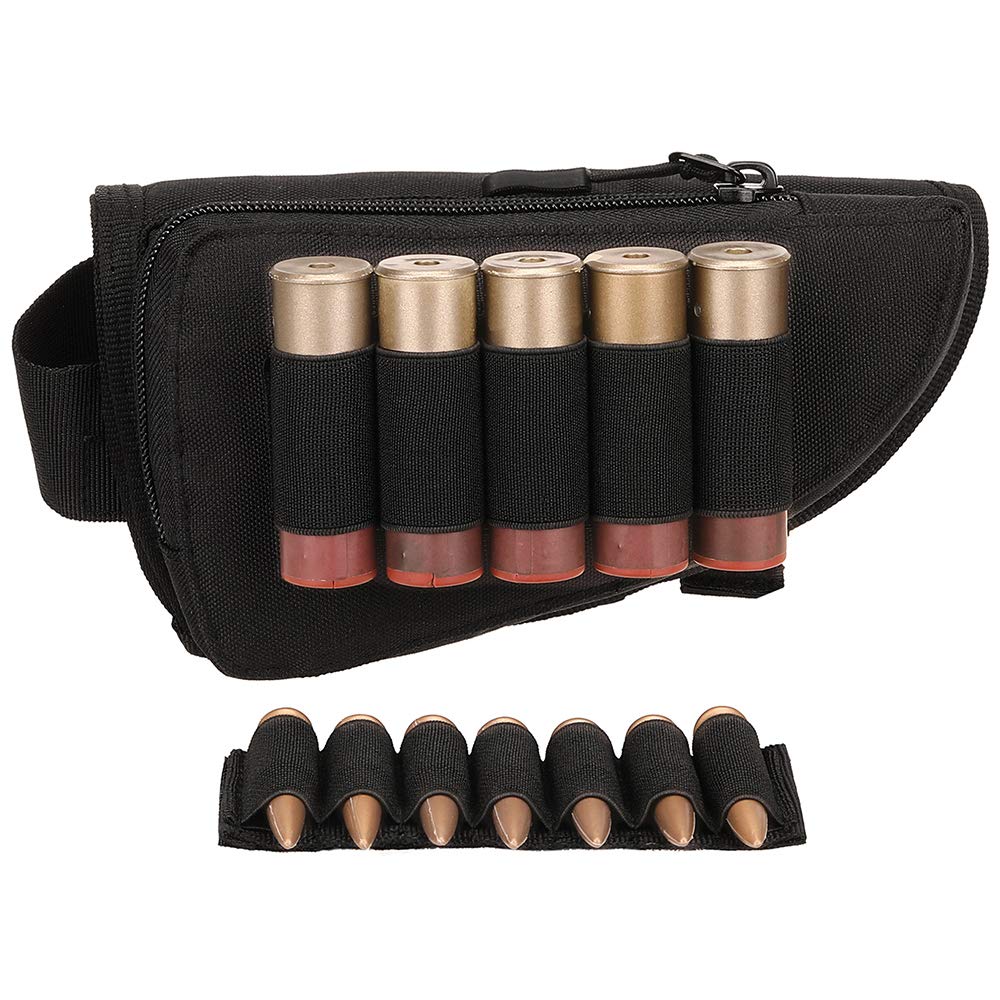 FARMSOLDIER Buttstock Ammo Holder Pouch?Tactical Shell Holder for Shotgun Rifle Cheek Rest Pouch?Rifle Stock Pack Black