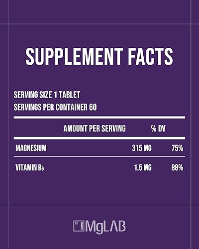 Miniatura 6 de MGLAB for Essential (60 tabletas) - Suplemento diario de magnesio para recarga de energía y salud muscular. Magnesio 315 mg, vitamina B6. Tamaño
