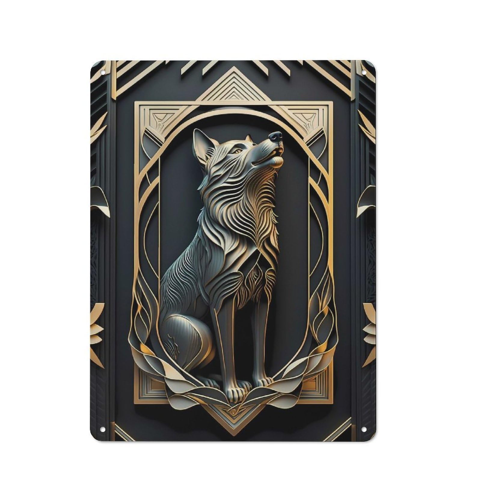 Junmoney Style-14 Royal Wolf Art Deco Rustic Metal Plaque 40X30cm For Café Or Restaurant, Wall Decor For People Reorganising Café And Restaurant