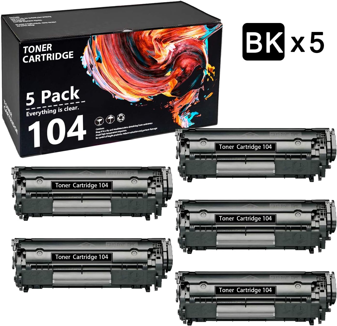 104 5 Pack (Black) Compatible Toner Cartridge Replacement
