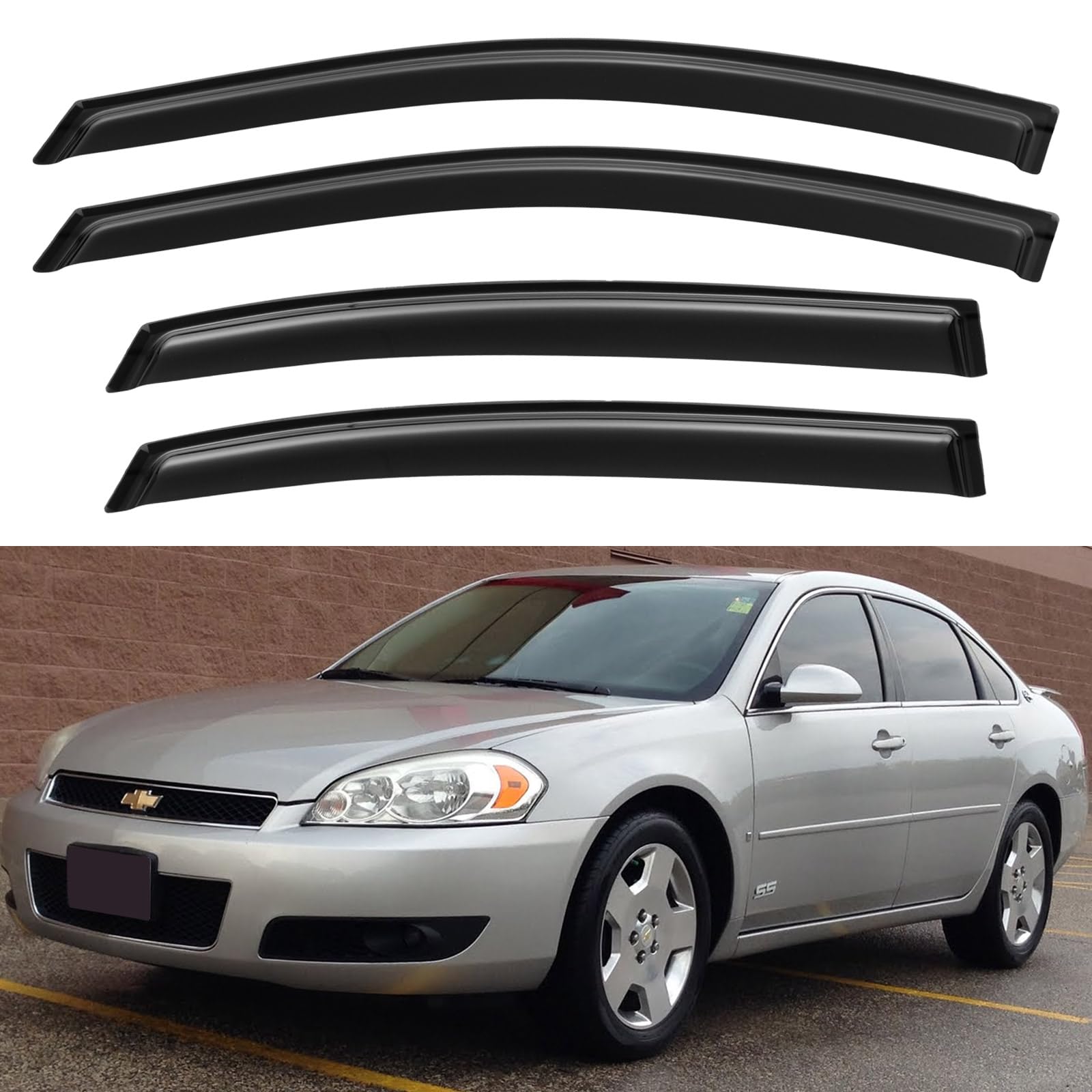 Window Visors Rain Guards for 2006-2013 Chevy Impala, Out-Channel Window Vent Wind Deflectors Visors Shades for 2014-2016 Impala Limited