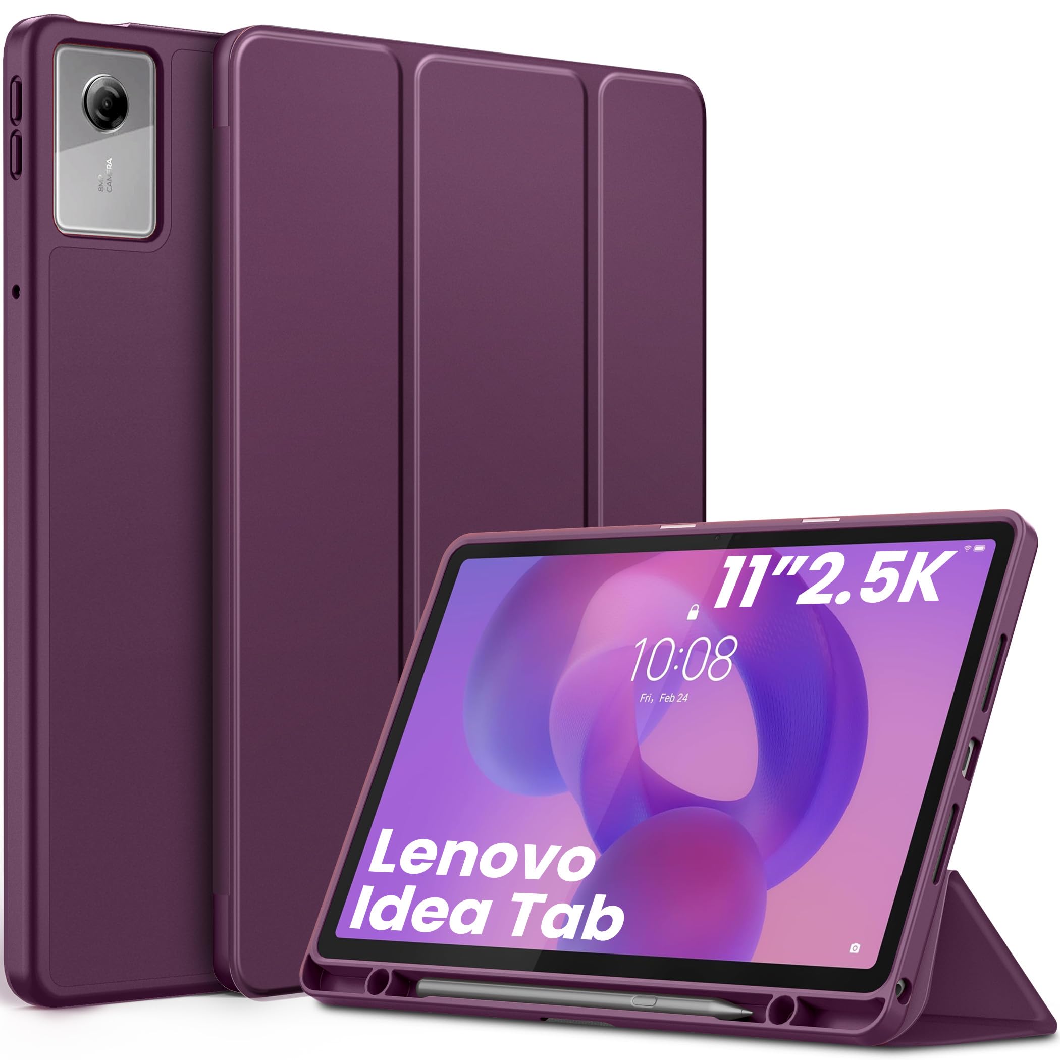 EasyAcc Cover Compatibile con Lenovo Idea Tab 11 Pollici Tablet 2025 | Custodia con Portapenne TB-336ZU TB-336FU, Ultra Sottile con Funzione Stand Slim PU Pelle Protettiva, Viola Scuro