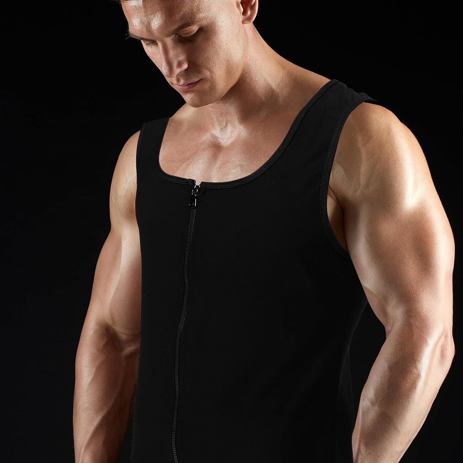Men’s Sweat Vest Zipper Workout Top Compression Sauna Tank for Fitness Running and Gym with Abdominal Shaping, Pu Blue Xxl/3xl