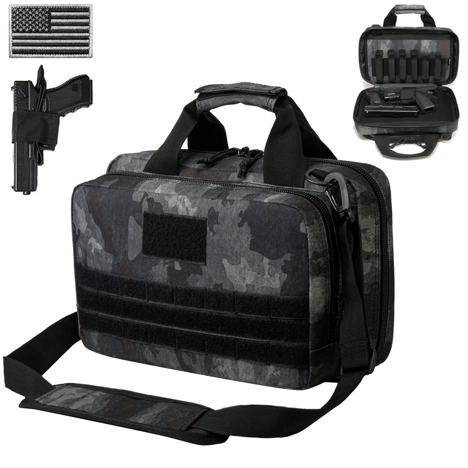 DBTAC Gun Case Bag XS | Tactical 1~2 Pistol Bag Firearm Shooting Case with Lockable Zipper for Shooting Range Outdoor Hunting | US Flag Patch + Universal Holster Included