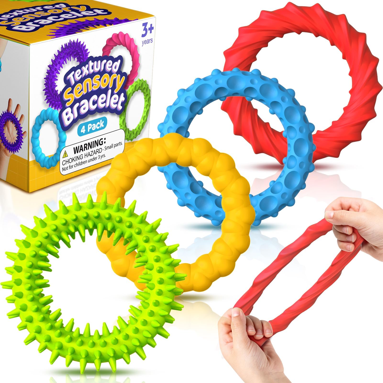 Sensory Fidget Toys for Kids Adults - 4 Pack Stretchy Fidget Toys Bracelets | Texture & Calming Autism Sensory Toys for Special Needs Autistic Children Classroom Fidgets| Squishy Fidgets Travel Gifts