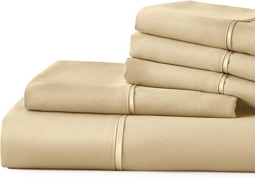 Miniatura 2 de Juego de sábanas de 6 piezas de color beige camello con bordes similares, tamaño Queen, sábanas de bolsillo profundo para colchón de 16 pulgadas,