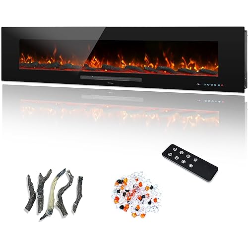60" Electric Fireplace, Recessed & Wall Mounted Fireplace Heater 13 * 13 Colors Flame &Fuel Bed w/5 Dimmer, Touchscreen &Remote Control Temp, Overheating Protect, Hardwired, 1500W, Black