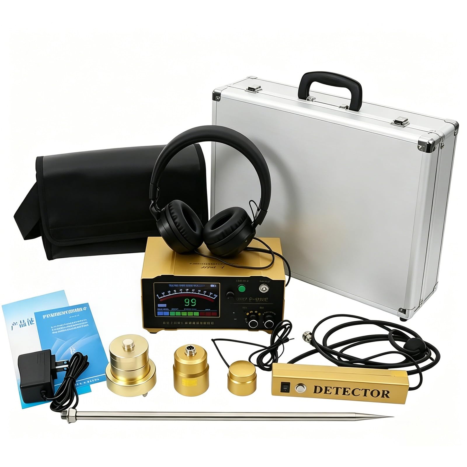 CLEASEBILY F999E Water Alarm Leak Detector with Noise-Cancelling Headphone, 4 Gears Adjustable, Non-Destructive Pinpoint Leak Spot, for Plumbers