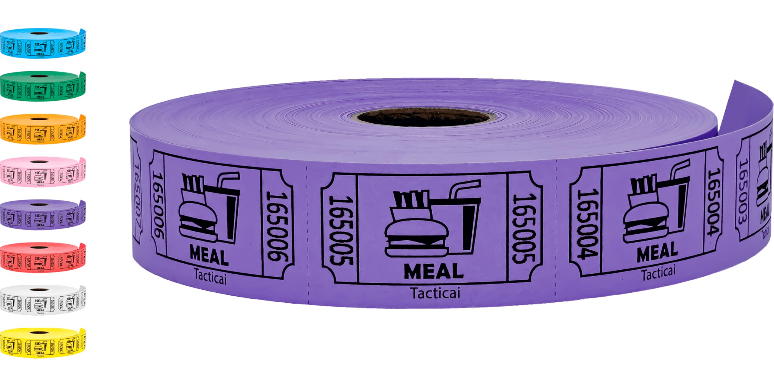 Tacticai 1000 Food &amp; Meal Raffle Tickets, Single Roll, Purple